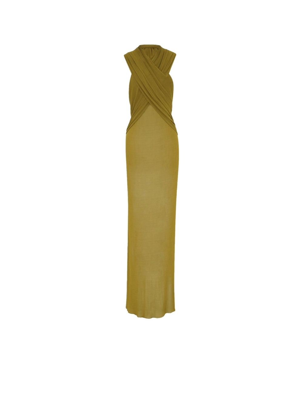 Saint Laurent Olive Sleeveless Cross-Front Maxi Dress